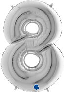 Foil Balloon, 102cm, Number "8", Silver - Balloons