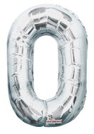 Foil Balloon, 35cm, Number "0", Silver - Balloons