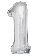 Foil Balloon, 35cm, Number "1", Silver - Balloons