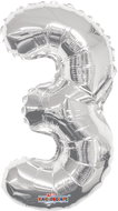 Foil Balloon, 35cm, Number "3", Silver - Balloons