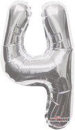 Foil Balloon, 35cm, Number "4", Silver - Balloons