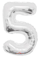 Foil Balloon, 35cm, Number "5", Silver - Balloons