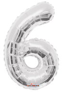Foil Balloon, 35cm, Number "6", Silver - Balloons