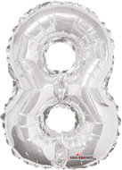 Foil Balloon, 35cm, Number "8", Silver - Balloons