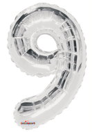 Foil Balloon, 35cm, Number "9", Silver - Balloons