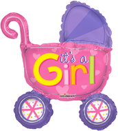 Foil Balloon, 35cm, Pram, Girl - Balloons