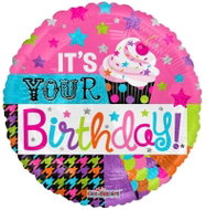 Foil Balloon, 46cm, Circle, Cupcake, Your Birthday - Balloons