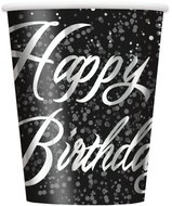 Paper cups, 0,27 l, Happy Birthday, silver lettering, 8pcs - Drinking Cup