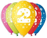 Inflatable Balloons, 30cm, Number "2", Mixed Colours, 5pcs - Balloons