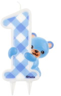 Birthday Candle, 12cm, Teddy Bear, "1", Blue - Candle