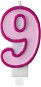 Birthday Candle, 7cm, Number "9", Pink - Candle