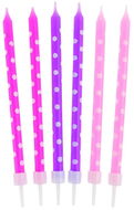 Cake Candles, 10cm, with Stand, Polka Dots, Purple, Pink, 24 pcs - Candle