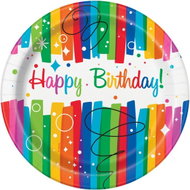 Paper plates, O 23cm, Happy Birthday, coloured stripes, 8pcs - Plate
