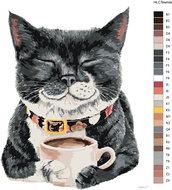 Painting by Numbers - Cat with Coffee Blue 40x50cm on Canvas Stretched over Frame - Painting by Numbers
