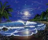 Painting by Numbers - Moon over the Sea 40x50cm on Canvas Stretched over Frame - Painting by Numbers