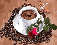 Painting by Numbers - Cup of Coffee and Rose 80x100 without Frame and Stretching of the Canvas - Painting by Numbers