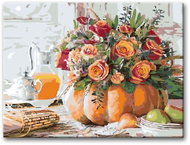 Painting by Numbers - Bouquet of Roses in a Pumpkin 60x80cm without Frame and Stretching of the Canvas - Painting by Numbers