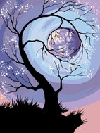 Painting by Numbers - Tree in Full Moon 60x80cm without Frame and Stretching of the Canvas - Painting by Numbers