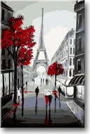 Painting by Numbers - On a Walk under the Eiffel Tower 40x60cm on Canvas Stretched over Frame - Painting by Numbers