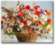 Painting by Numbers - Meadow Flowers in a Basket 40x50cm without Frame and Stretching of the Canvas - Painting by Numbers