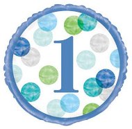 Balón fóliový 1. narodeniny modrý s bodkami – 45 cm - Balóny