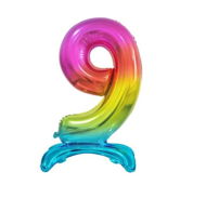 Rainbow Foil Balloon Number on a Pedestal, 74cm - 9 - Balloons