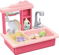 Teddies Dish Waschbecken rosa + Wasserhahn mit Zubehör - Kinderküche