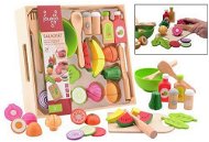 Jouéco wooden salad set with tray 29pcs - Toy Kitchen Utensils