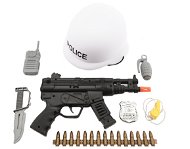 Set of Police Helmet + Submachine Gun - Costume Accessory