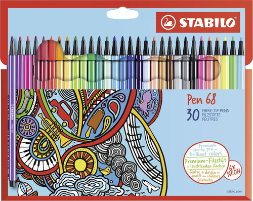 Premium felt-tip pen STABILO Pen 68 brush - metal box of 25