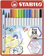 STABILO Pen 68 brush, 15 ks, kovové puzdro - Fixky