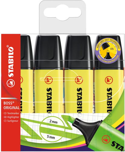 STABILO BOSS ORIGINAL pouzdro 4 ks, žlutý - Zvýrazňovač - Hlavní obrázek