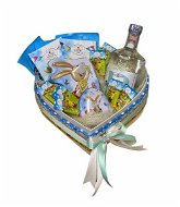 Húsvéti szív alakú ajándékdoboz Heidel finomságokkal és borovicskával 28 cm - Ajándék kosár