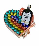 Ostergeschenkbox in Form eines Herzens mit Fernet-Likör und Schokoladeneiern 25 cm - Geschenkbox