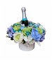 Kék színű rózsa virágdoboz Lindt bonbonnal és pezsgővel 35 cm - Ajándék kosár