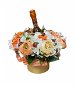 Virágdoboz ranunculus narancssárga Lindt bonbonnal és pezsgővel 35 cm - Ajándék kosár