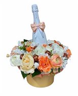Flower Box made of Ranunculus Orange Larger with Lindt Candies and Sparkling Wine 47cm - Gift Box
