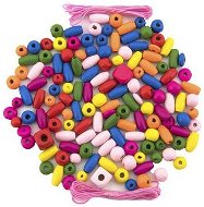 Teddies Wooden Beads Coloured with Rubber Bands approx. 90 pcs in Plastic Box - Beads