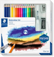 Staedtler "Design Journey" Aquarellstifte mit Pinsel, Radierer und Spitzer - 12er Set - Buntstifte