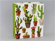 Ajándéktáska kaktuszok virágcserépben mintával; 32x27x11cm - Ajándéktasak