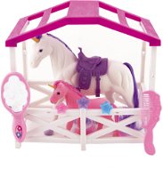 Teddies Unicorn Horse with saddle with foal combing fleece with accessories with fence - Figure