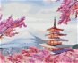 Malování podle čísel - Japonsko chrám a růžové květiny - Painting by Numbers
