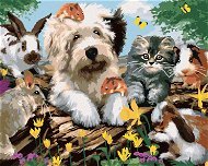 Maľovanie podľa čísel – Pes, mačka a hlodavce na pni (Howard Robinson) - Maľovanie podľa čísel