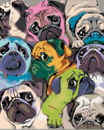 Painting by Numbers - Coloured Pugs, 80x100 cm, without frame and without switching off the canvas - Painting by Numbers