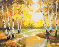 Painting by numbers - Birches and a small brook, 80x100 cm, without frame and without turning off th - Painting by Numbers