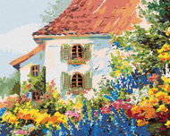 Painting by Numbers - House in a Flower Garden, 40x50 cm, without frame and without canvas shut off - Painting by Numbers