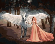 Painting by Numbers - Elf and Unicorn, 80x100 cm, without frame and without turning off the canvas - Painting by Numbers