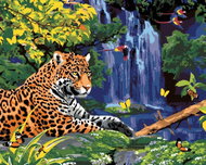 Painting by Numbers - Jaguar at the Waterfall and Parrots (Howard Robinson), 40x50 cm, unframed and  - Painting by Numbers