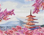 Painting by numbers - Japan temple and pink flowers, 80x100 cm, stretched canvas on frame - Painting by Numbers