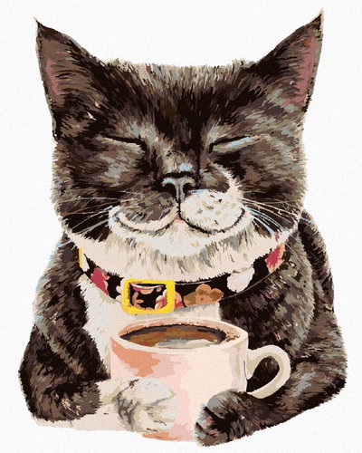 Painting by Numbers - Cat and Coffee (Holly Simental), 40x50 cm, unframed and without canvas shut of - Painting by Numbers - Main image